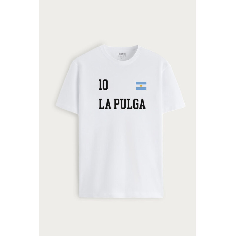 Tričko, Barva Bílá, s Potiskem La Pulga GOAT 10