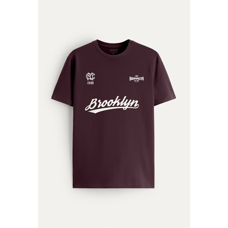 Tričko, Barva Bordó, s Potiskem Brooklyn 1986