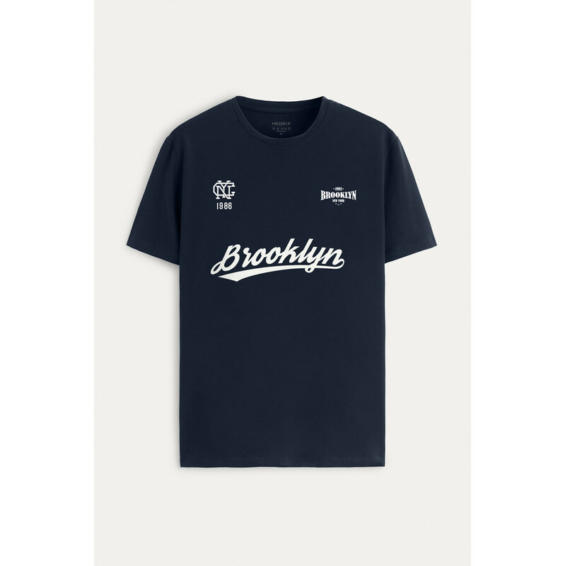 Tričko, Barva Modrá, s Potiskem Brooklyn 1986