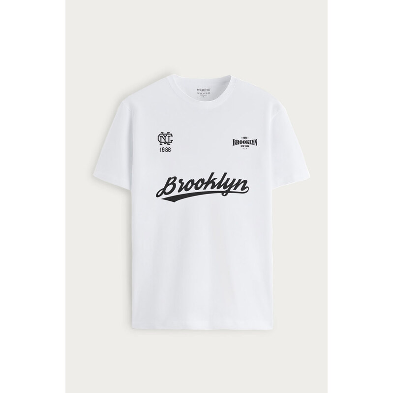 Tričko, Barva Bílá, s Potiskem Brooklyn 1986