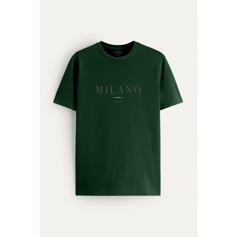 Tričko, Barva Zelená, s Potiskem Milano Italia Stripe