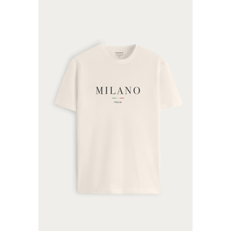 Tričko, Barva Ekru, s Potiskem Milano Italia Stripe