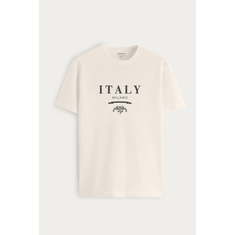 Tričko, Barva Ekru, s Potiskem Milano Italy
