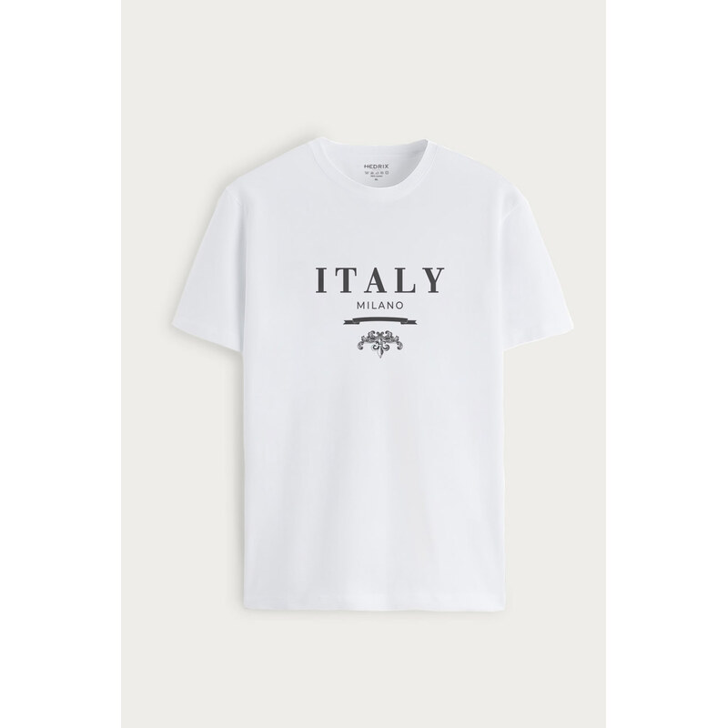 Tričko, Barva Bílá, s Potiskem Milano Italy