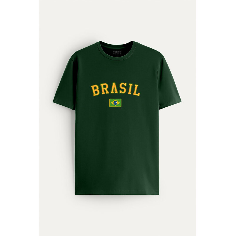 Tričko, Barva Zelená, s Potiskem Viva Brasil