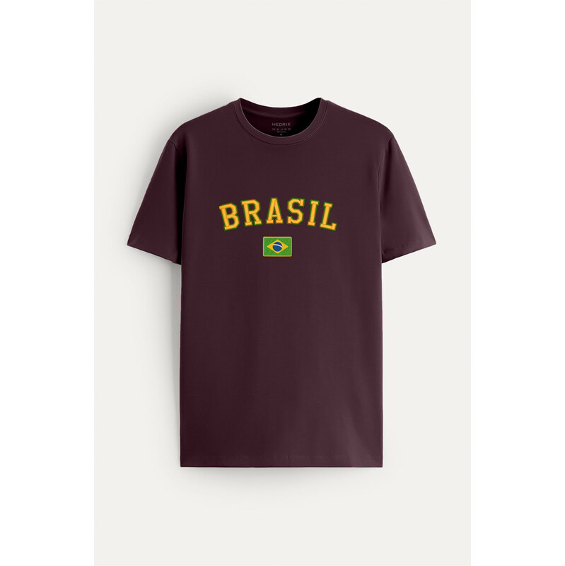 Tričko, Barva Bordó, s Potiskem Viva Brasil
