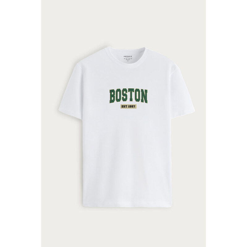 Tričko, Barva Bílá, s Potiskem Boston Vintage
