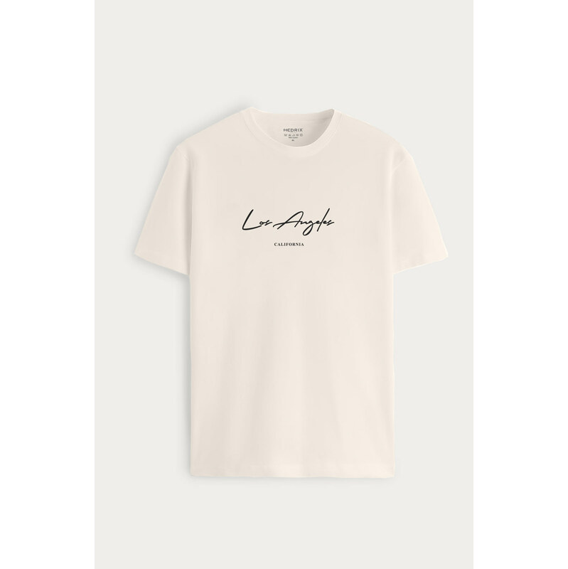 Tričko, Barva Ekru, s Potiskem Los Angeles Signature