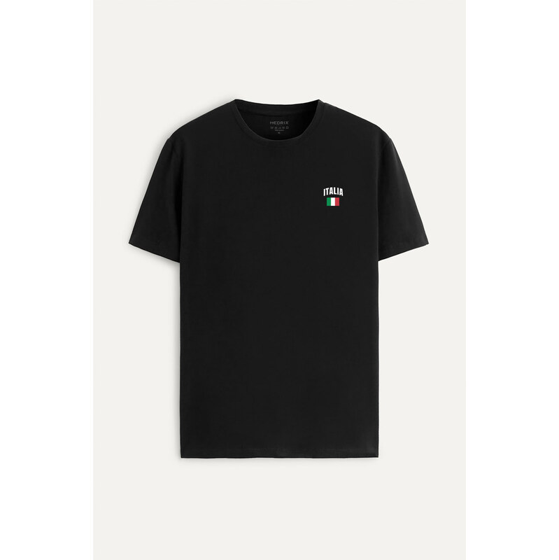 Tričko, Barva Černá, s Potiskem Italia Vintage Flag