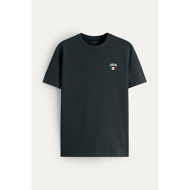 Tričko, Barva Železitě Šedá, s Potiskem Italia Vintage Flag