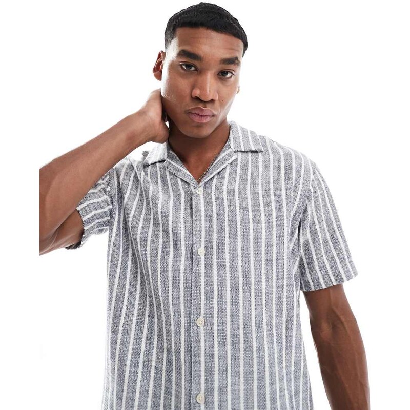 JJ Rebel revere collar textured short sleeve shirt in blue