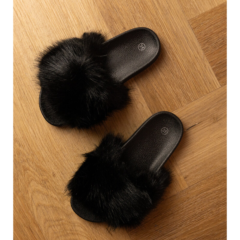 D/CEO Gemre Childrens black flip-flops with fur Malinka