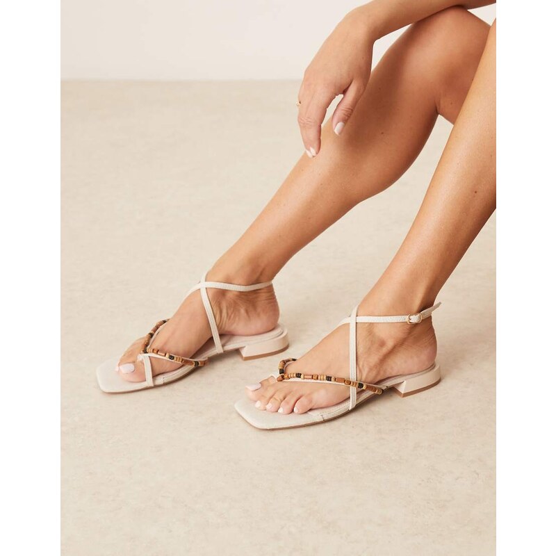 ASOS DESIGN Flaunt barely there strappy flat sandals in linen with 106291487