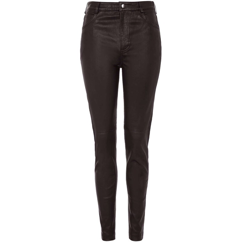 Topshop Premium Stretch Leather Oxblood Trousers