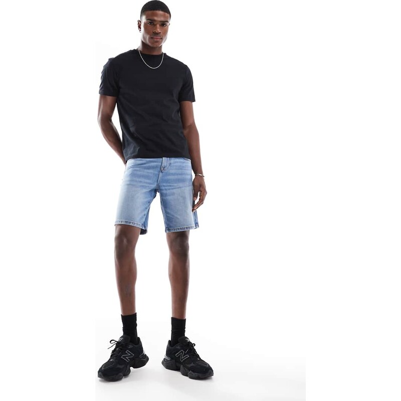ASOS DESIGN slim regular length denim short in light wash blue
