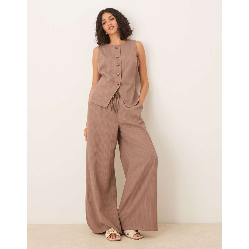 ASOS DESIGN crinkle palazzo trousers co-ord in taupe-Neutral