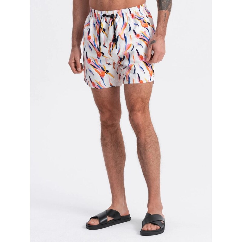 Ombre Clothing Bílé plavky s barevným motivem V2 SRBS-0140