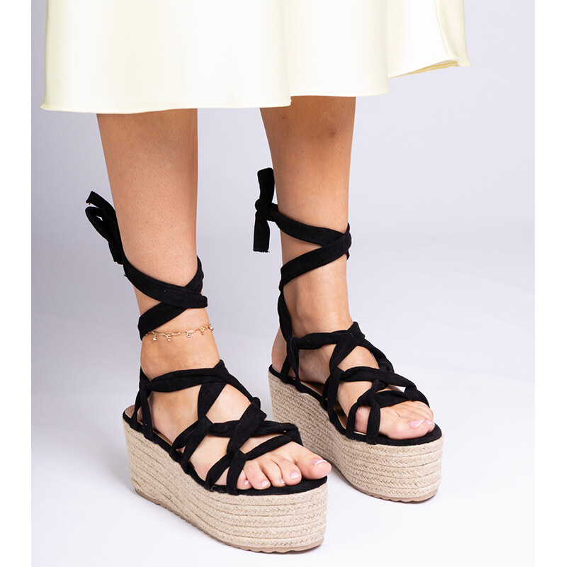 Gemre Black espadrille sandals on a high platform Narita 108967499