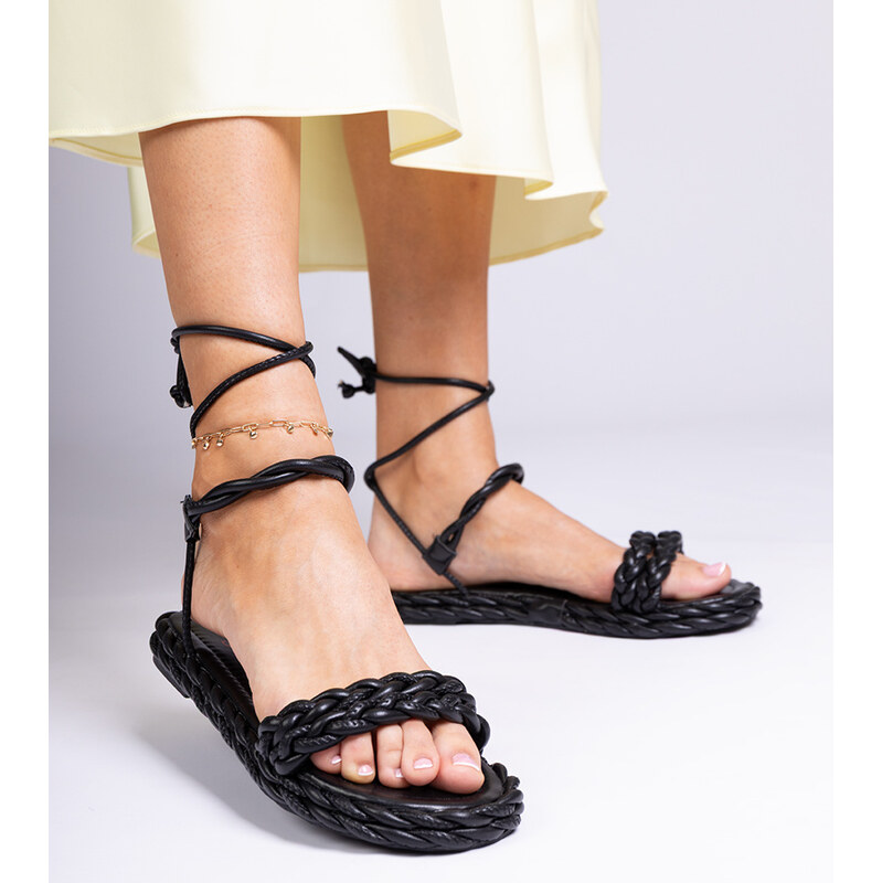 Gemre Black braided womens sandals Tarina
