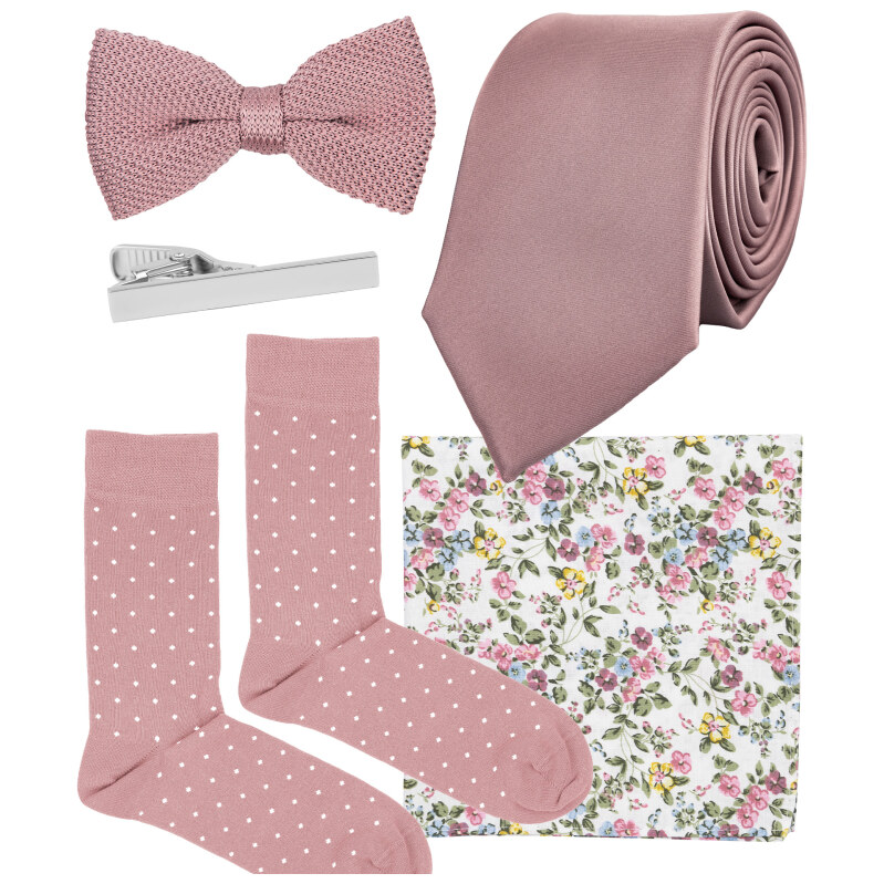 Bubibubi Starorůžová sada Rosa s kravatou a motýlkem velikost
