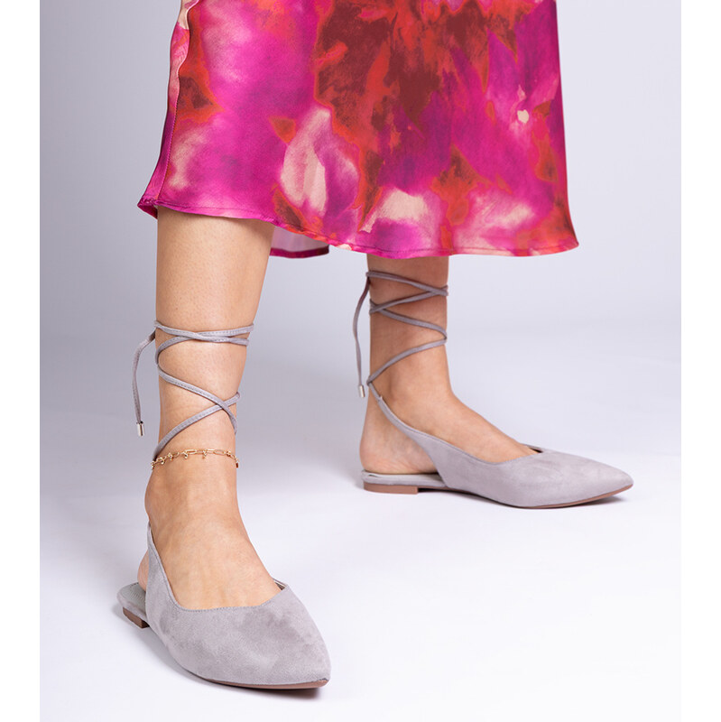 Gemre Gray flat heel ankle-tie pumps Karlioz 106999463