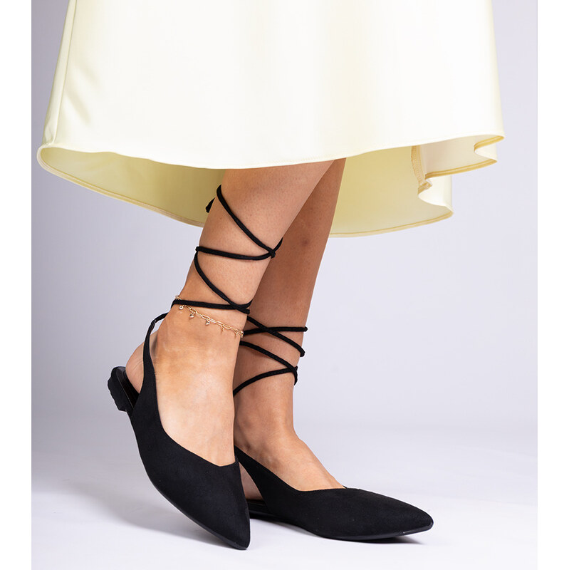 Gemre Black flat-heeled ankle-tie pumps Karlioz 106999462