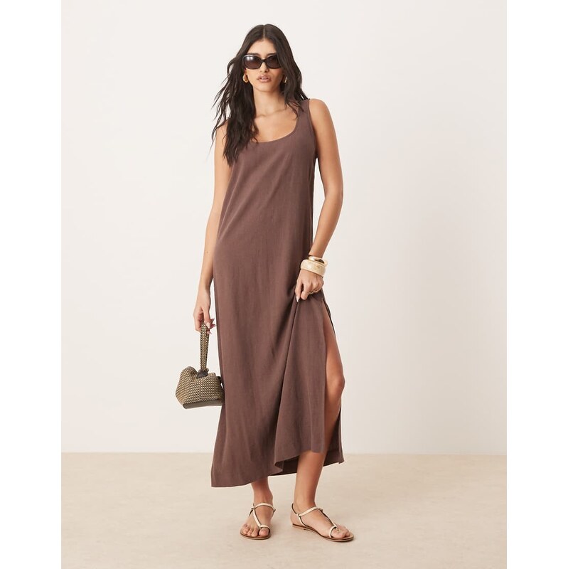 ASOS DESIGN scoop neck midi sundress in linen in bitter