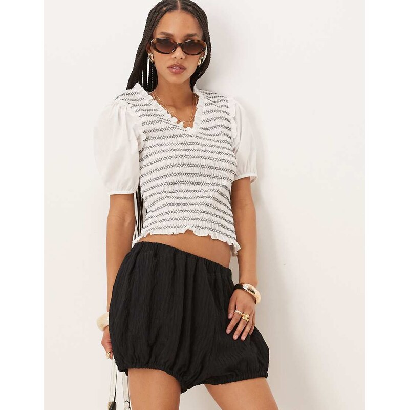 ASOS DESIGN textured stripe bloomer shorts in black 105997066