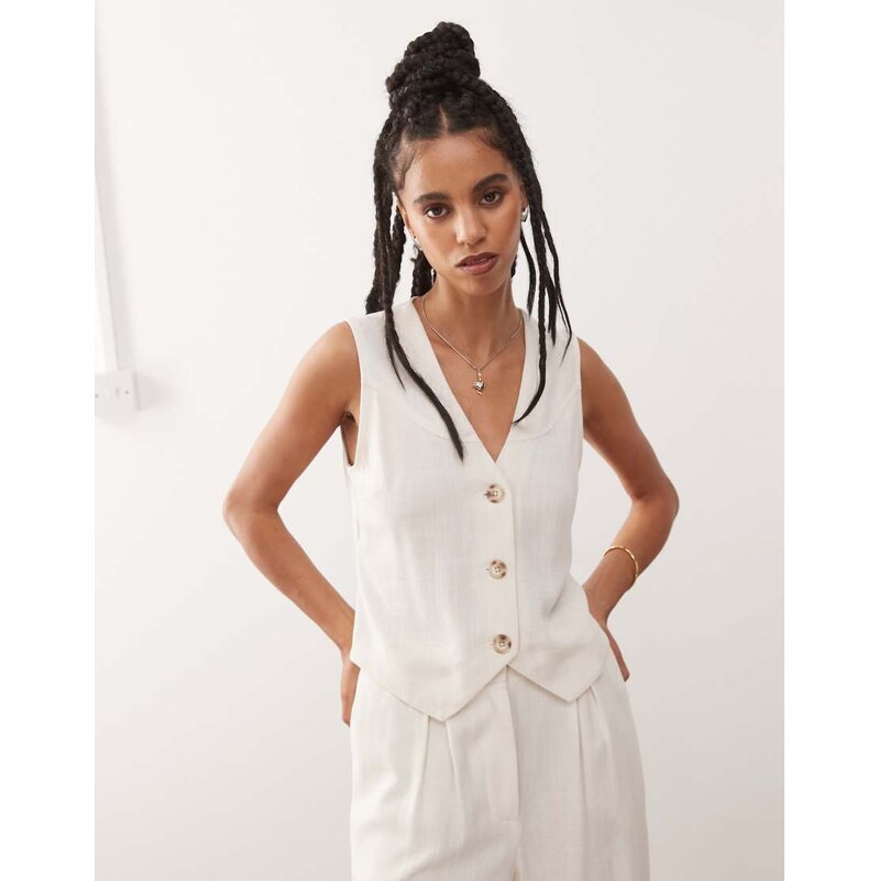 Reclaimed Vintage linen blend waistcoat in beige-Neutral