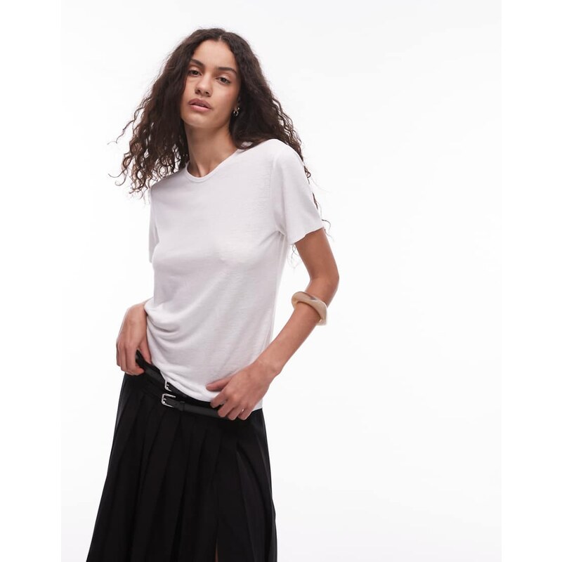 ARKET linen blend relaxed top with seamed long sleeves in white 105884098