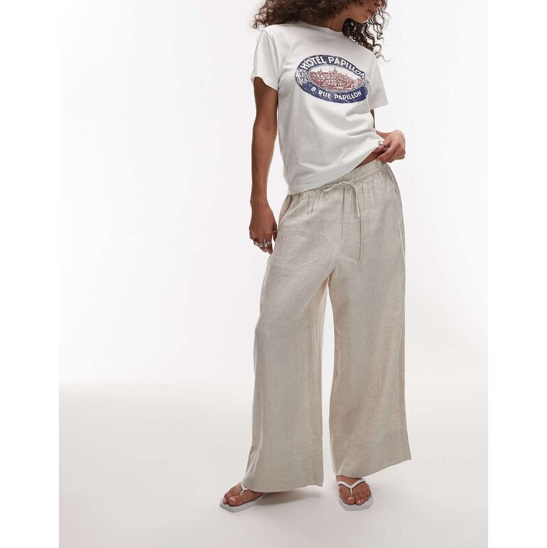 ARKET cropped linen trousers with drawstring waist in light beige 105882580