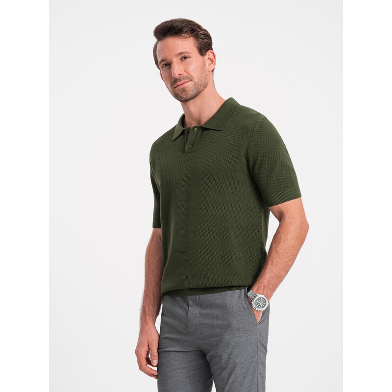 Ombre Mens cotton structured knit polo shirt - olive