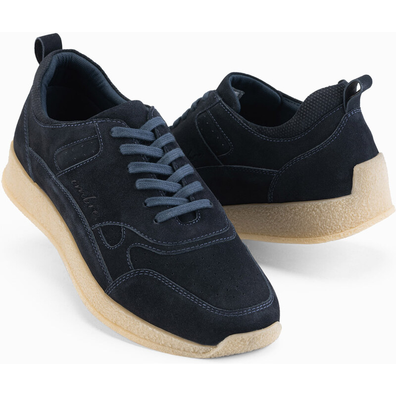 Ombre Mens lightweight suede sports style sneakers - navy blue