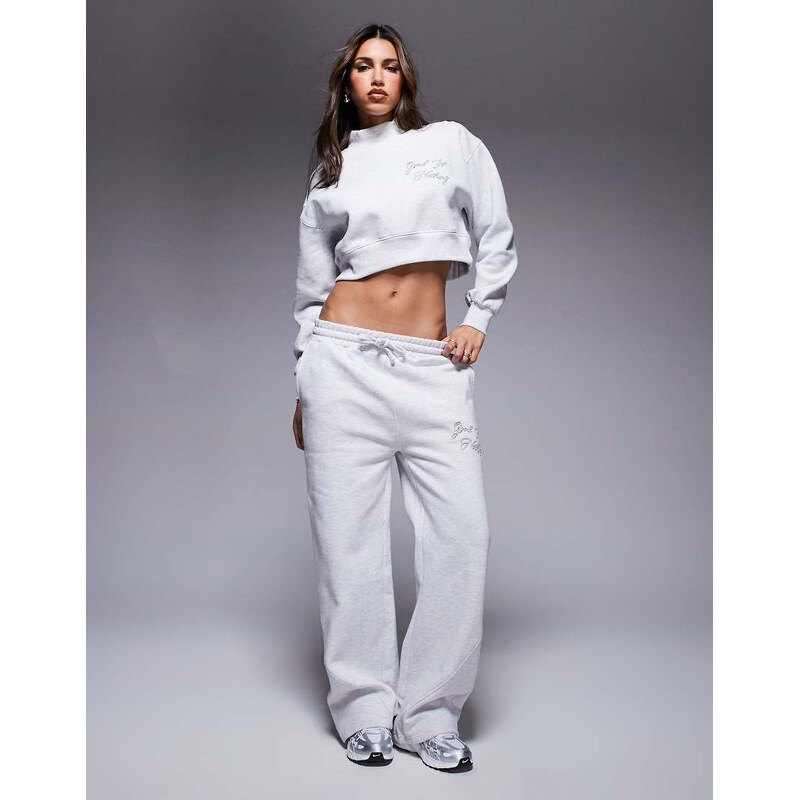Good For Nothing co-ord flare overlock seam joggers in grey marl 105750375