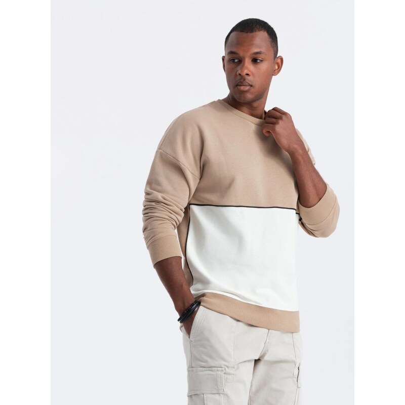 Ombre Clothing Neobvyklá mikina v béžové barvě V2 OM-SSNZ-0130