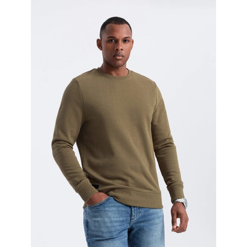 Ombre Clothing Pánská bavlněná mikina Basic v olivové barvě V2