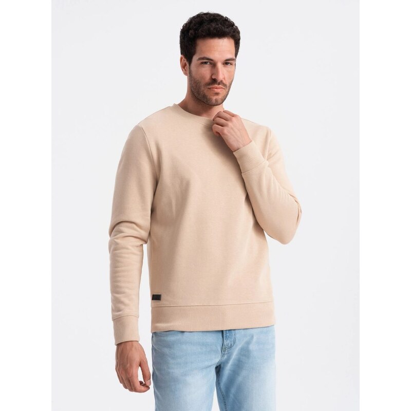 Ombre Clothing Pánská bavlněná mikina Basic v béžové barvě V6 om