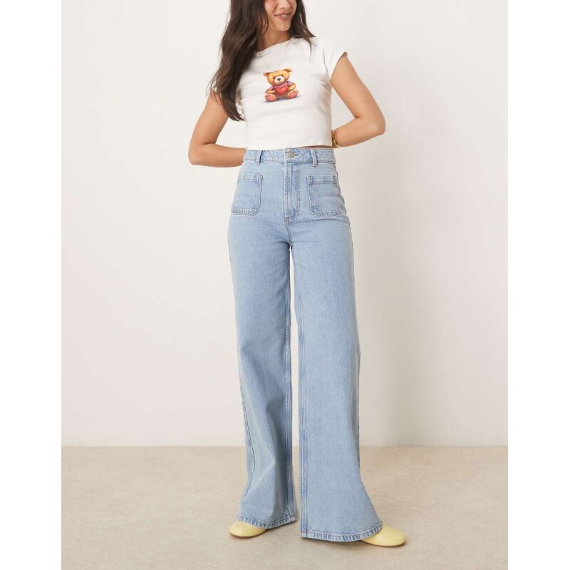 ASOS DESIGN high waist wide leg jeans with front pockets in