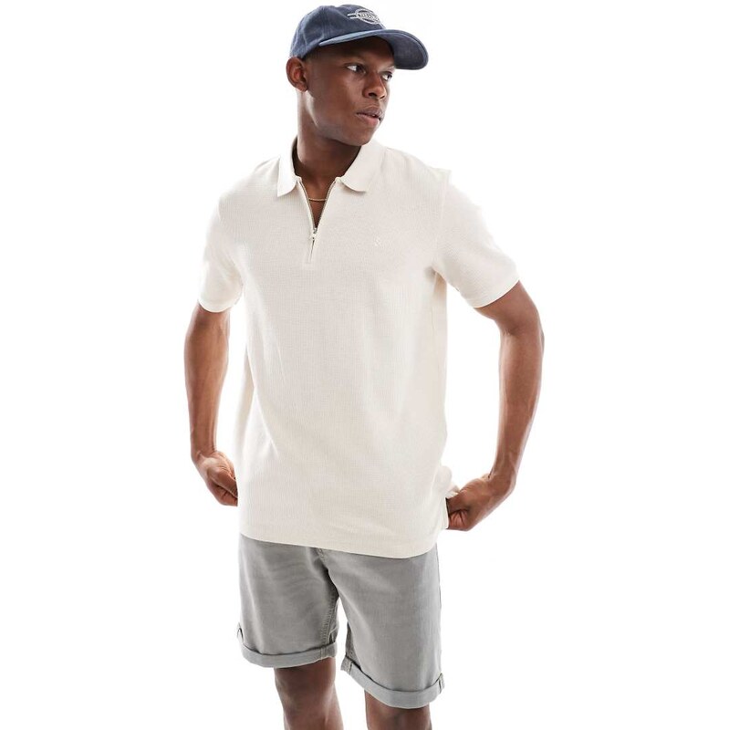 Jack & Jones zip polo in beige-Neutral