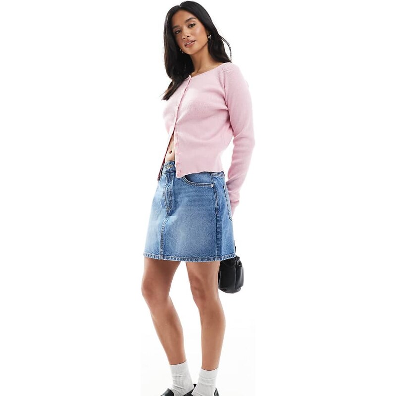 ASOS Petite ASOS DESIGN Petite high waisted mini skirt in midwash-Blue 105754289