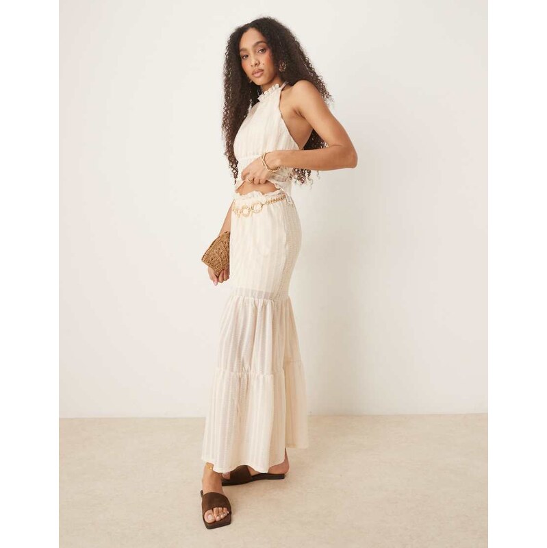 ASOS DESIGN co-ord textured tiered maxi skirt in cream-White 105754486