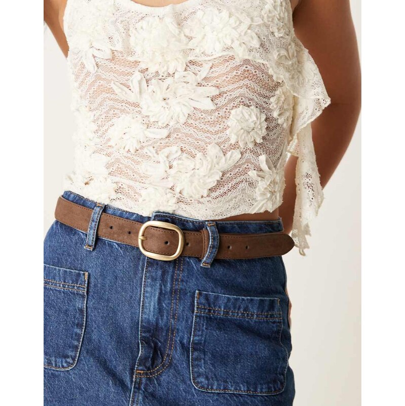 ASOS DESIGN faux suede square buckle waist and hip jeans belt in 105754335