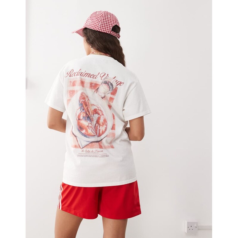 Reclaimed Vintage cotton oversized t-shirt with lobster picnic back 115735047
