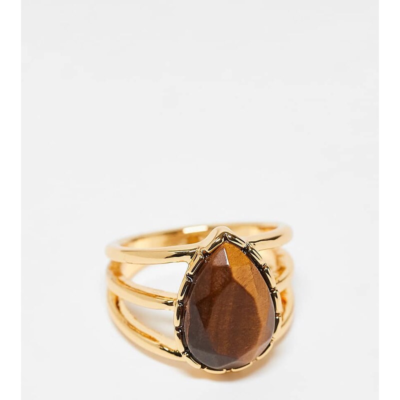 ASOS DESIGN 14k gold plated ring with real tigers eye semi precious 105754447