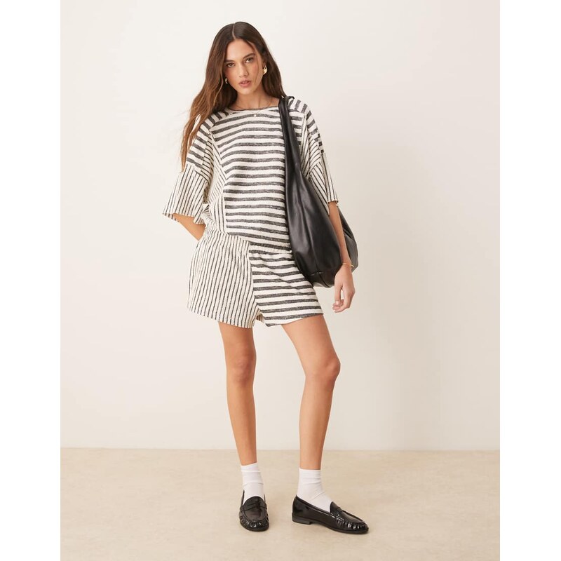 ASOS DESIGN short co-ord in textured mixed stripe-Multi 105754450