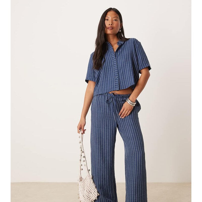 JDY Petite wide leg trousers co-ord in dark blue stripes