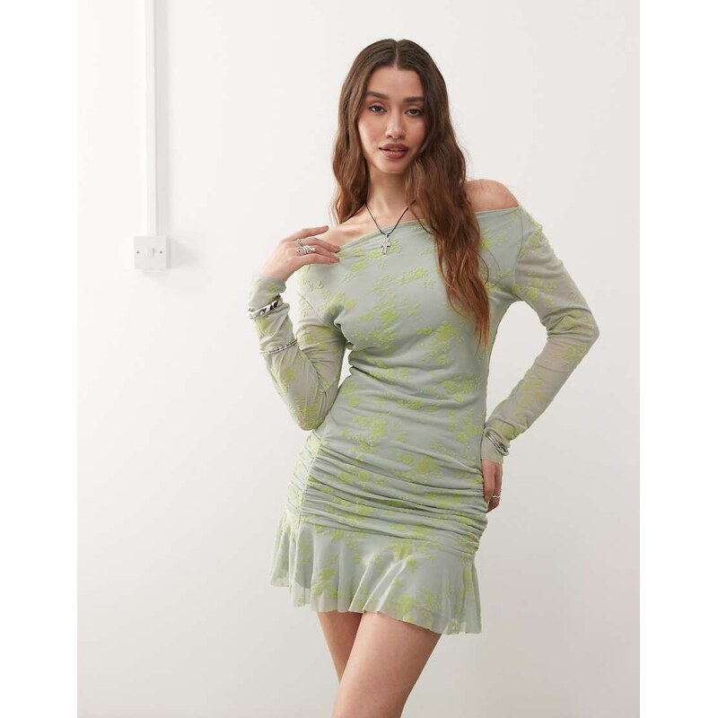 COLLUSION soft slinky long sleeve dress in mint-Green 105762527