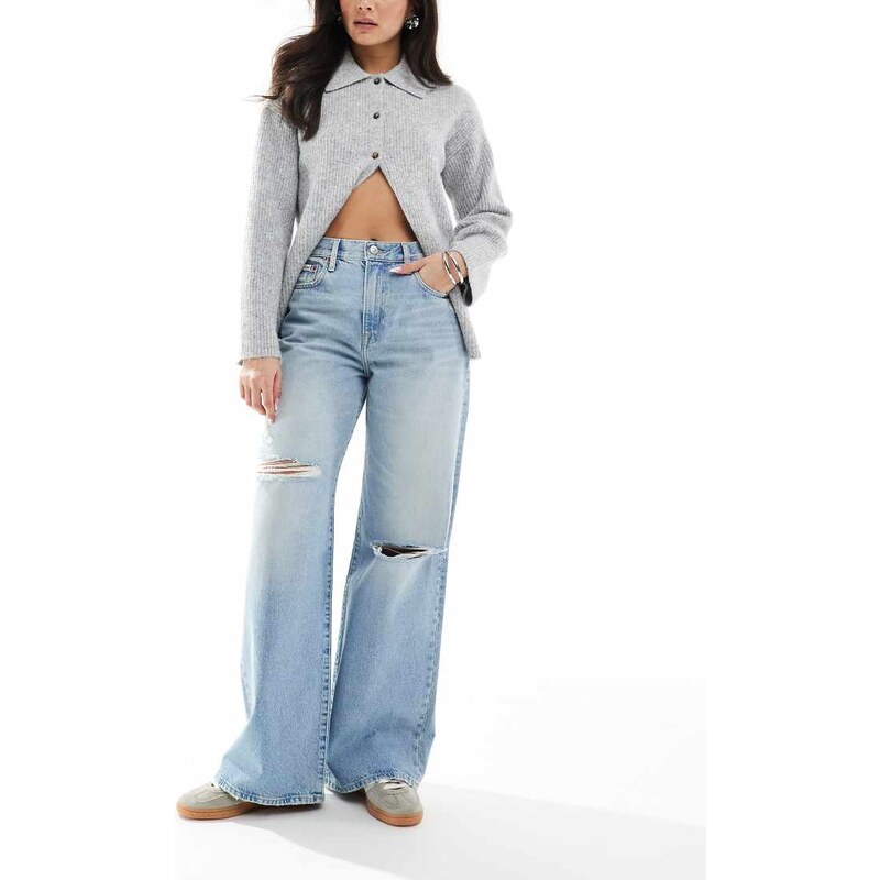 Calvin Klein Jeans wide leg ripped jeans in light blue tint