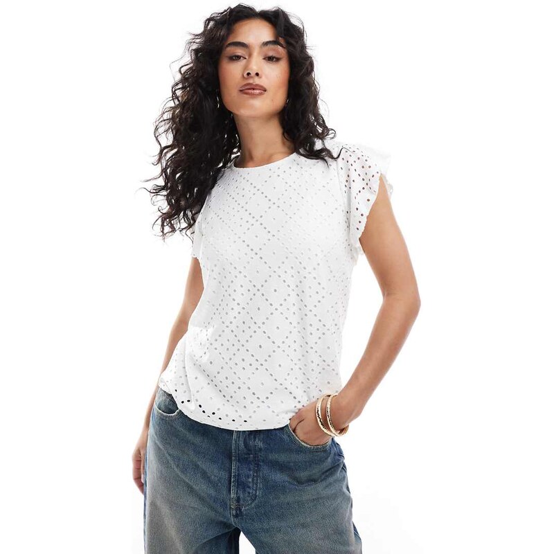 Vero Moda sleeveless jersey broderie top in white 105757347