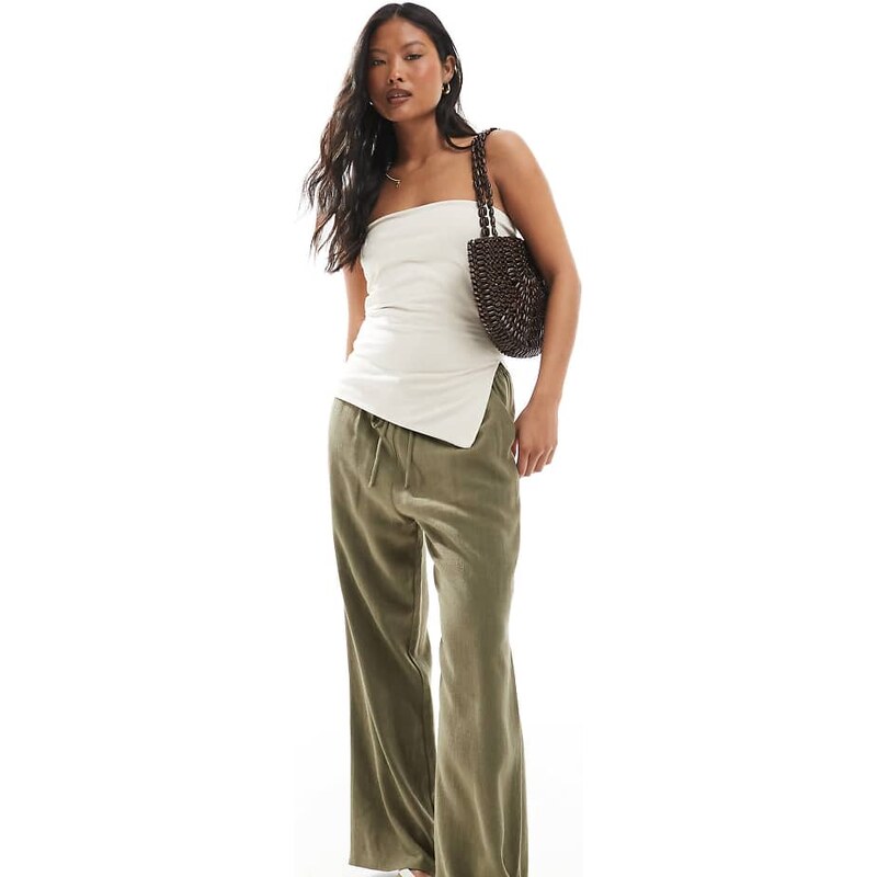 Miss Selfridge Petite linen blend drawstring waist wide leg trousers 115510250